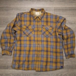 Wrangler Mens Blue Yellow Plaid Sherpa Lined Flannel Shirt Jacket XXL Shacket